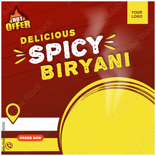 Delicious Spicy Biryani, Food Templates, Mockup Social Media Post Vector Design 