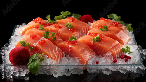 Fresh salmon in ice Fresh salmon in ice, Generative Ai