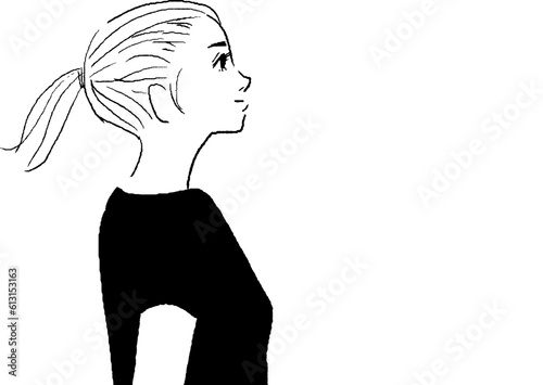 横顔の女性の線画ベクター線画