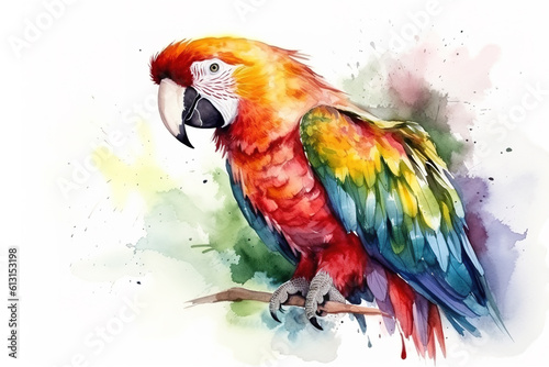 Watercolor painting of a parrot on a white background. Birds. Wildlife Animals. Illustration, generative AI. © yod67