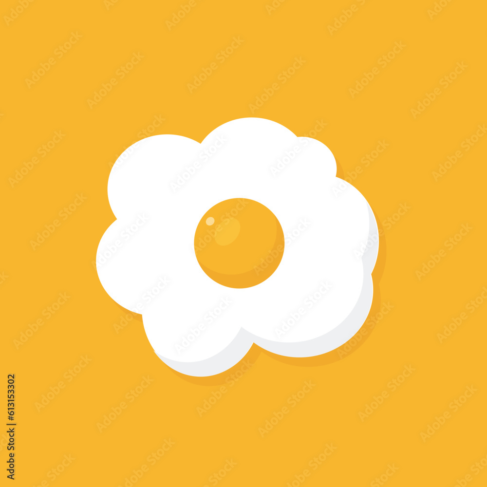 Single fried egg design in simple flat cartoon style, isolated on yellow background. Vector illustration. Single fried egg icon. Single fried egg design in simple flat cartoon style, isolated on yellow background. Vector illustration. Single fried egg icon.