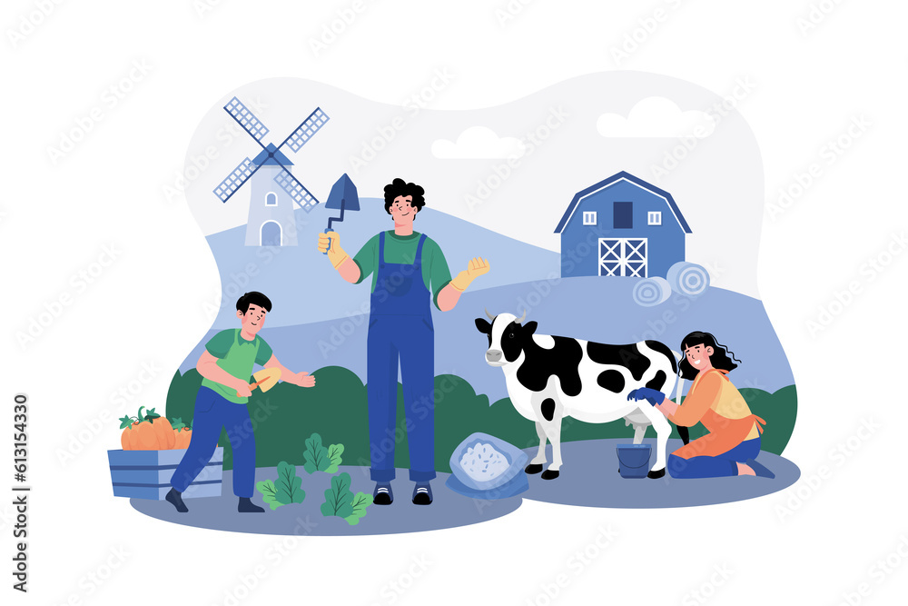 Tourists visit a local farm for a morning tour. Tourists visit a local farm for a morning tour.