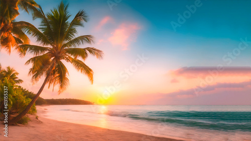 A beautiful beach with coconuts trees at sunset © Evgeniy Klyshnikov