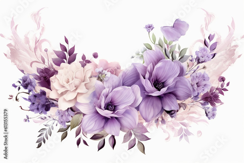 White and lavender floral border. AI generative