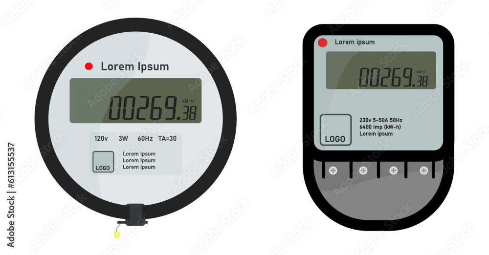 Electric Meter. Counter box with display for measure consumption of electrician, water and gas. Equipment for home. Machine for control and economize energy. Data panel. Vector. Electric Meter. Counter box with display for measure consumption of electrician, water and gas. Equipment for home. Machine for control and economize energy. Data panel. Vector.