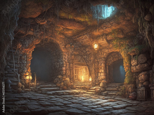 Rock cave entrance inside