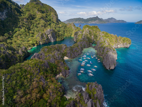 Small Lagoon Pier in El Nido, Palawan, Philippines. Tour A route and Place. Miniloc Island photo