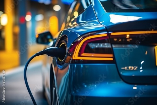 Close-up of charging an electric car battery, Generative Ai © Yasir