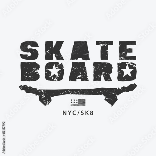 Illustration skateboard and skateboarding. Stamp typography, t-shirt graphics, poster, print, banner, flyer, postcard