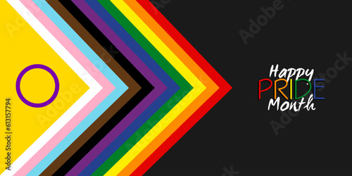 Inclusive Pride Background with Progression Pride Flag Colours. Rainbow Stripes Wallpaper with signs