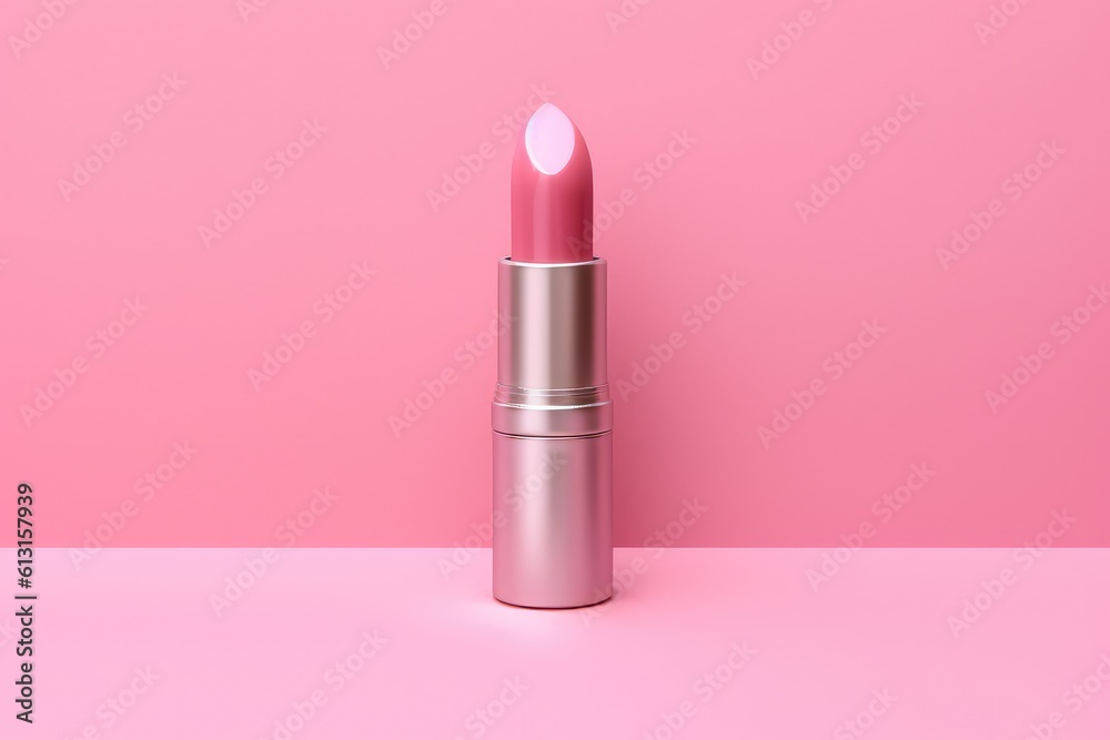 Pink Lipstick on Pink Background | Pink make up lipstick beauty, lip makeup - obrazy, fototapety, plakaty 