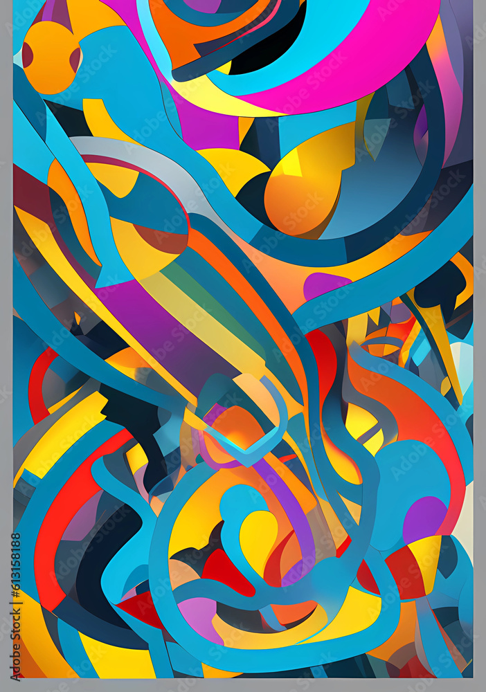 Abstract illustration made in AI, drawing with oil paints in 3d space, a popular combination of bright juicy colors.Generative AI