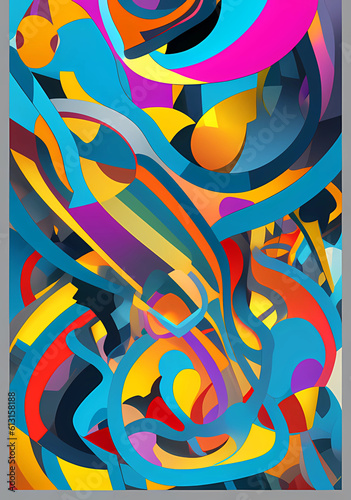 Abstract illustration made in AI  drawing with oil paints in 3d space  a popular combination of bright juicy colors.Generative AI