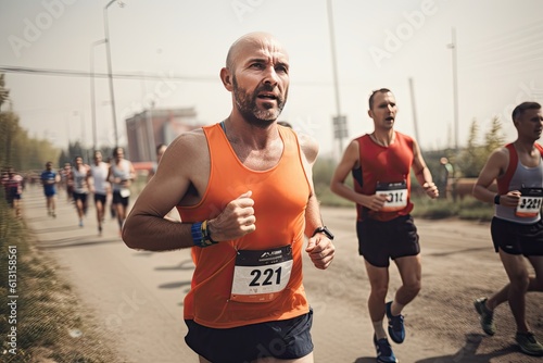 group of people running in the city