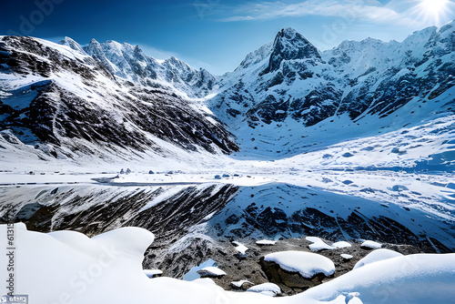 snow covered mountains, montanhas congeladas cheias de ne, background. generative ai