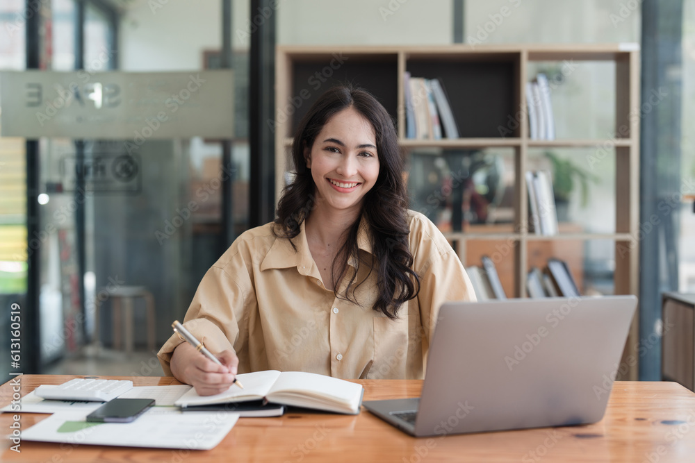 Accountant woman working on laptop and do document, tax, exchange, research, accounting and Financial advisor concept Accountant woman working on laptop and do document, tax, exchange, research, accounting and Financial advisor concept