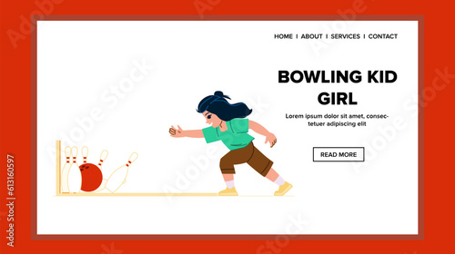 bowling kid girl vector. young ball  child game  fun childhood  sport boy  play happy bowling kid girl web flat cartoon illustration