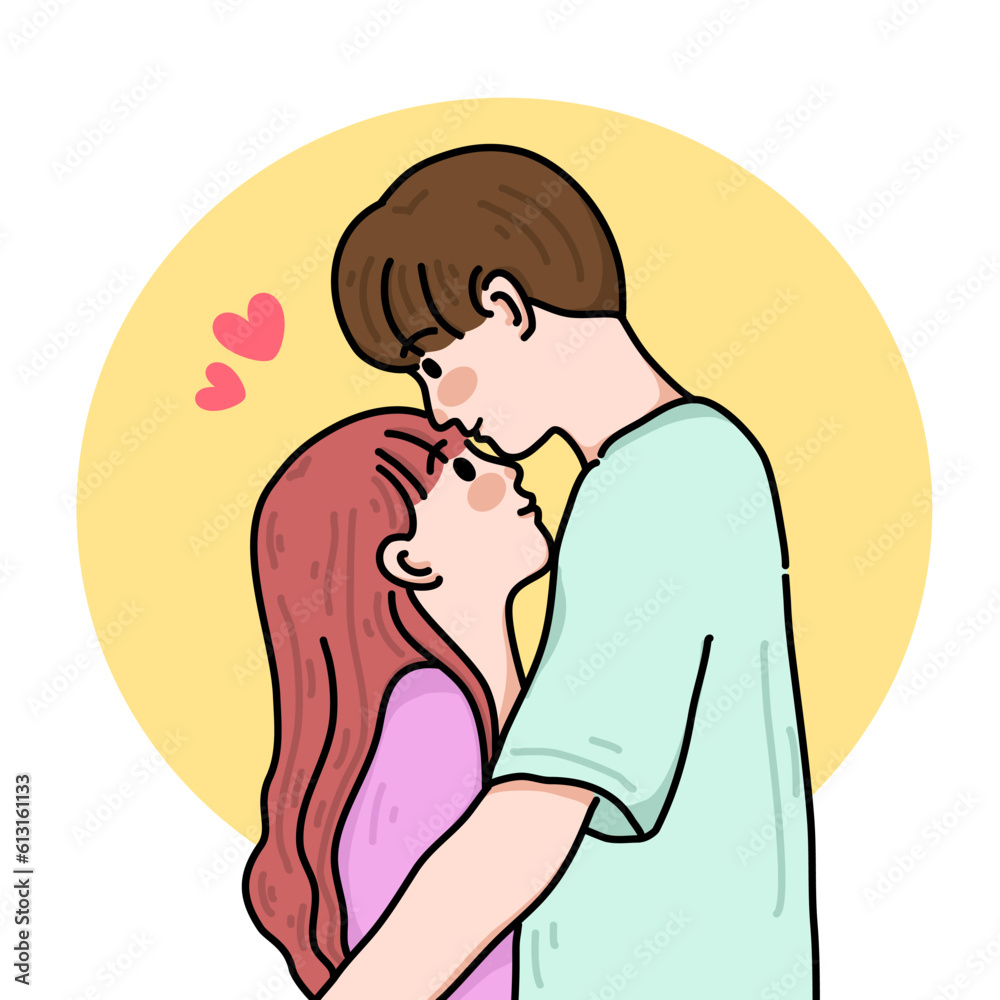 Obraz premium young couple in love shape isolated on white background, Outline illustration vector.