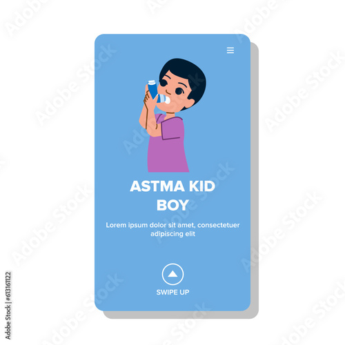astma kid boy vector. asthma disease, child allergy, medical medicine, respiratory patient, bronchitis symptom astma kid boy web flat cartoon illustration