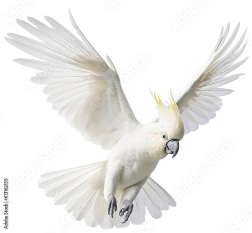 Flying Cockatoo  isolated on the transparent background PNG. Top view. AI generative.