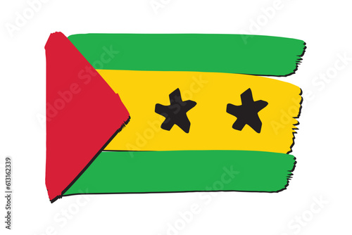 Sao Tome and Principe Flag with colored hand drawn lines in Vector Format