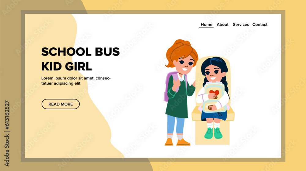 school bus kid girl vector. student transport, transportation happy