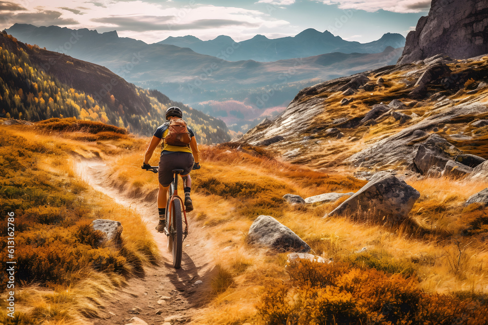mountainbiker hiking at amazing landscape ai generated art mountainbiker hiking at amazing landscape ai generated art