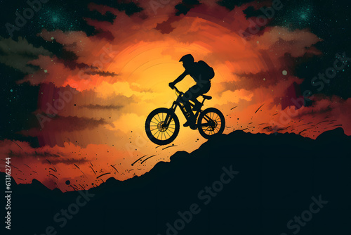 silhouette of a cyclist on the sunset ai generated illustration © mihail