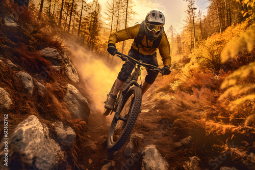 mountain biker in the forest ai generated art  © mihail