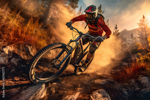 mountain biker in the dust at the sunset ai generated art 