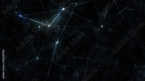Foto Blue glowing sharp plexus starlights grid on black dark night background