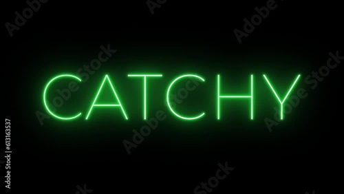 Flickering neon green glowing catchy sign animated black background.