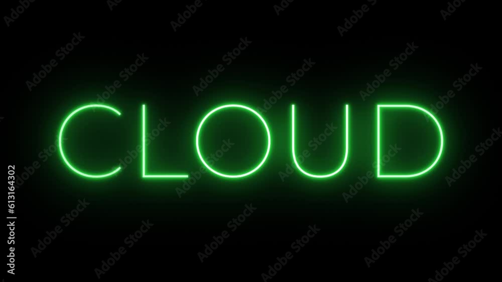 Flickering neon green glowing cloud sign animated black background. Flickering neon green glowing cloud sign animated black background.