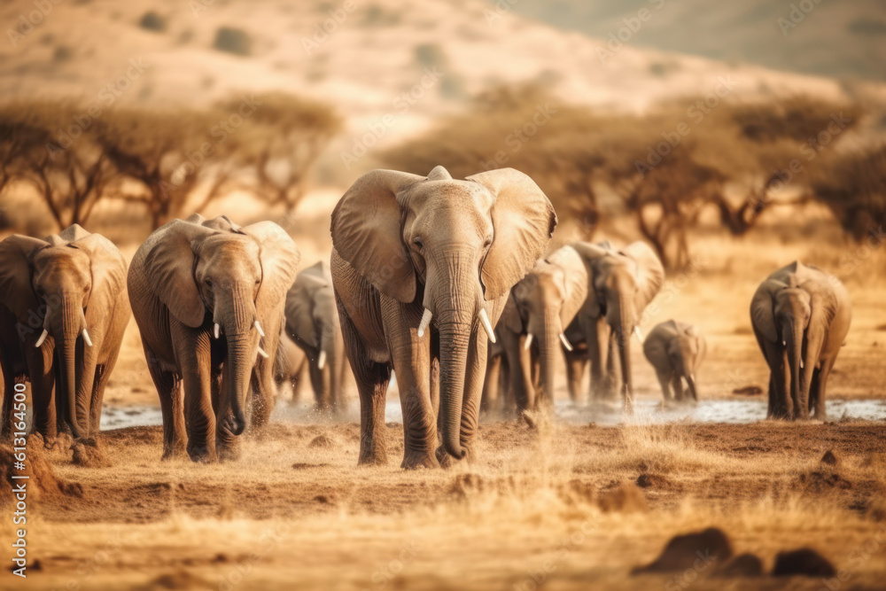 herd of elephants in the savannah herd of elephants in the savannah