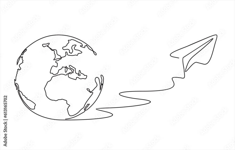 continuous line drawing paper plane taking off from a map and flying symbol for travel or journey illustration vector continuous line drawing paper plane taking off from a map and flying symbol for travel or journey illustration vector