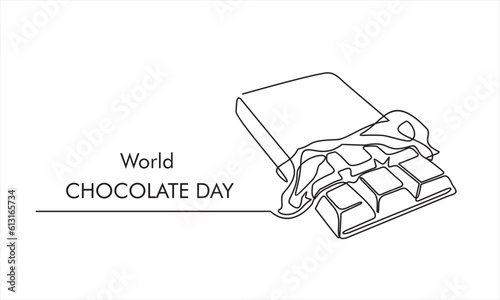 World Chocolate day. Continuous one line drawing of half opened chocolate bar hand drawn vector illustration. Single line drawing.
