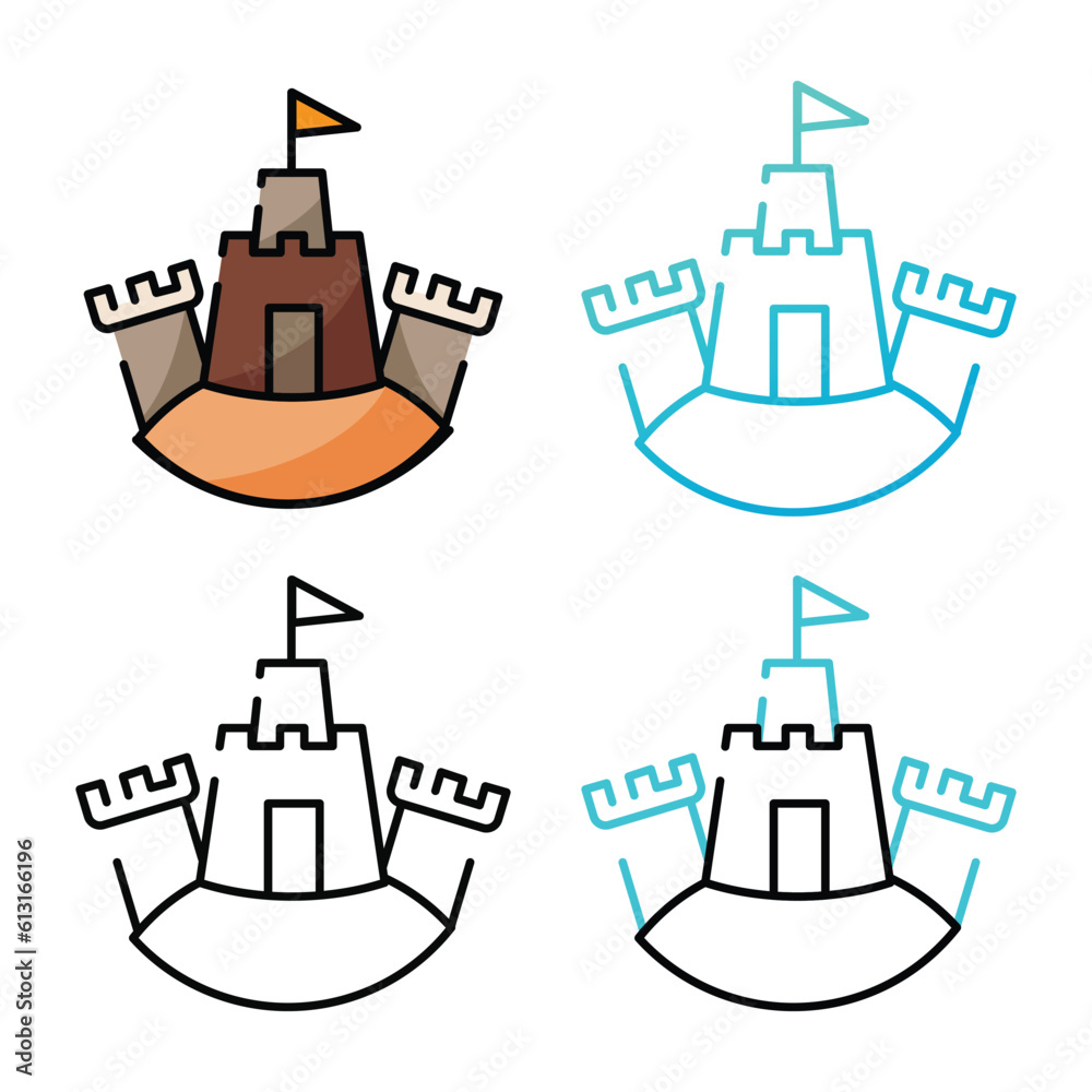 Sand castle icon design in four variation color