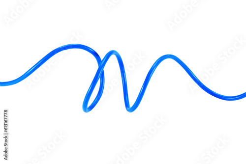 Blue wire cable of usb and adapter isolated on white background.Electronic Connector.Selection focus.