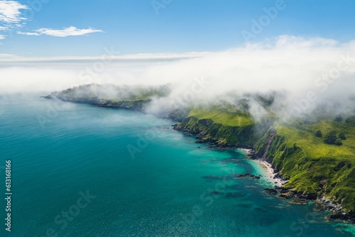 Sea Fret over Cliffs, Start Point Lighthouse, Trinity House and South West Coast Path, Devon, England