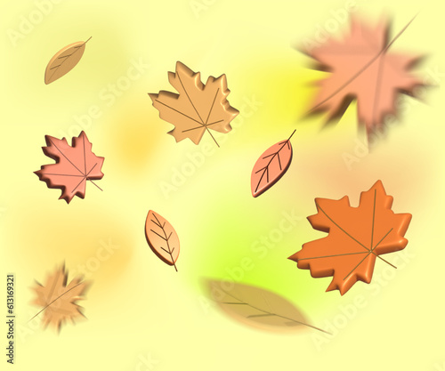 3d vector icon set. Autumn leaves  bokeh and volume.