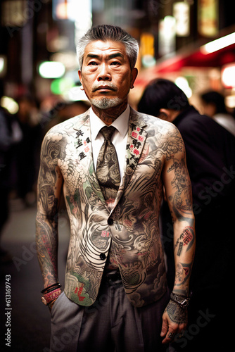 a yakuza man with tattoos - generative AI