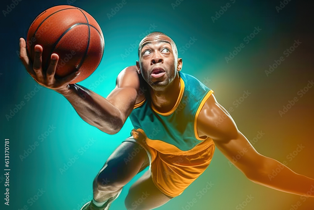 African American sportsman with a basketball. Studio photography. Generative AI