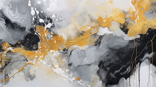 gold white black marble ink abstract art from exquisite original painting for abstract full background, Generative Ai