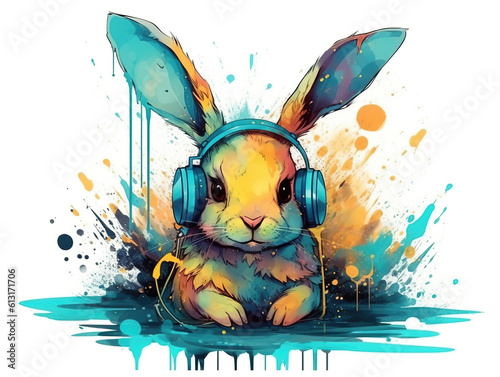 bunny with headphones. generative AI 