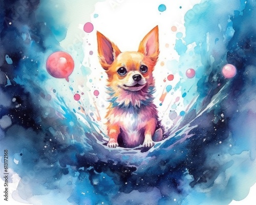 art dog in space . dreamlike background with dog . Hand Drawn Style illustration