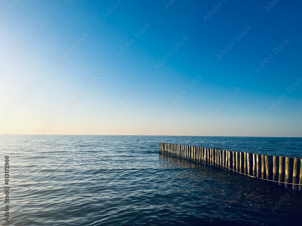 Calm sea horizon, seascape background, clear sky 
