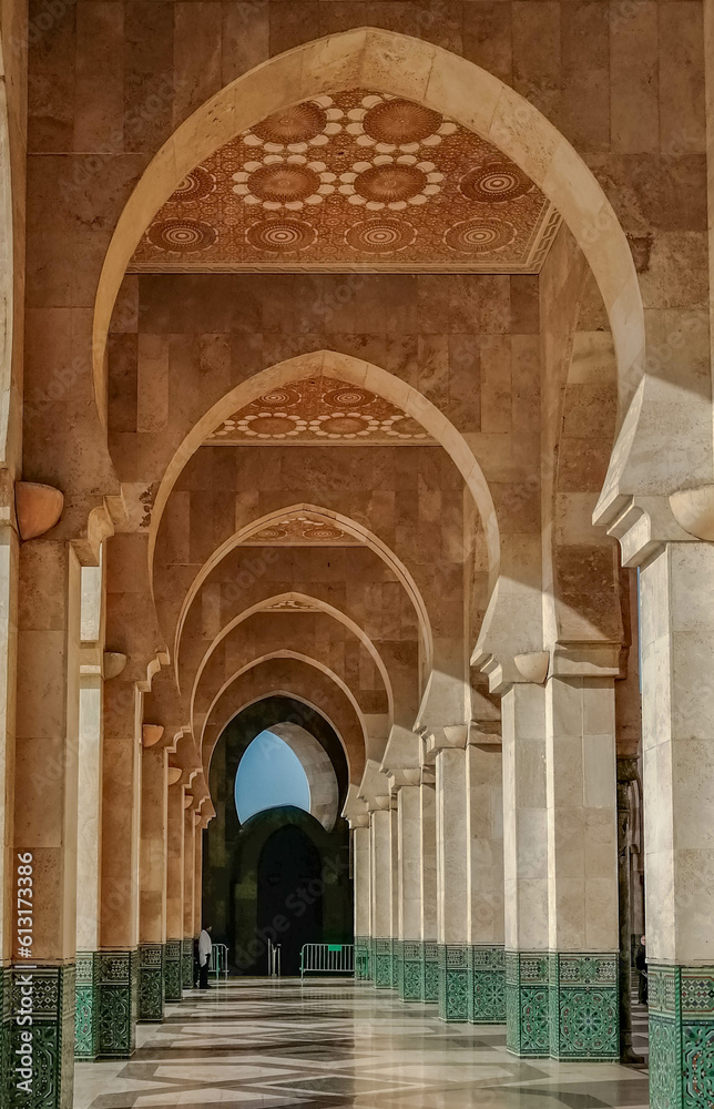 Archway passage at mosque Hasan II in Casablanca, Morocco