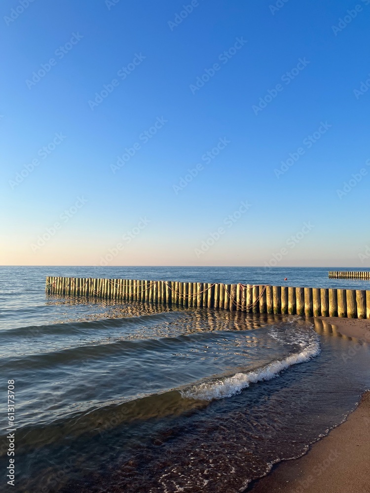 Calm sea horizon, seascape background, clear sky 