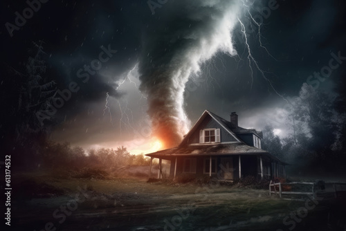 Large tornados destroying house