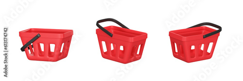 Red shopping basket 3d rendering illustration.
